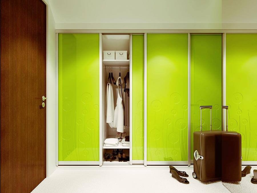 /Зеленый шкаф-купе в прихожую №373 с рисунком на заказ