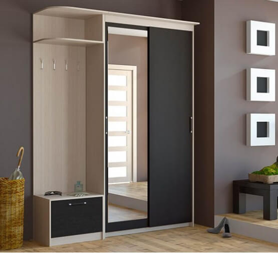 /Темный шкаф-купе в прихожую №176 с тумбой на заказ